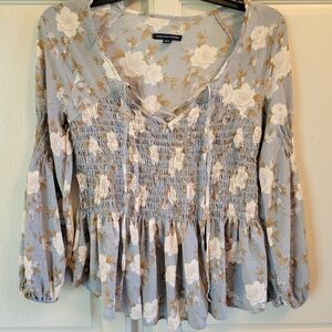 American Eagle Outfitters Floral Blouse - Blue and White